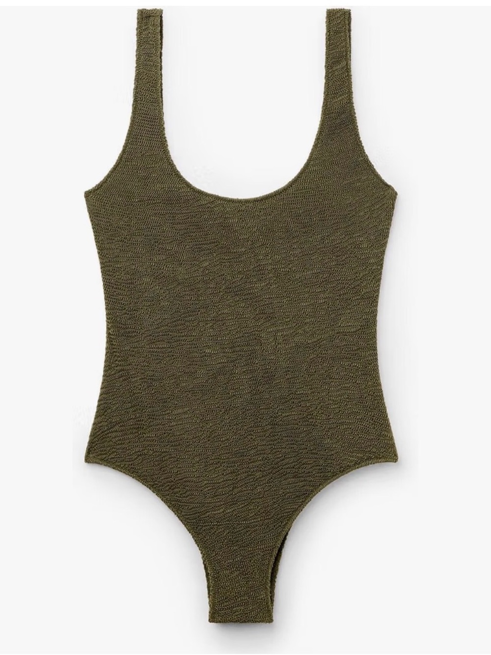 CALZEDONIA Crinkle Olive Green Ribbed One-Piece Swimsuit